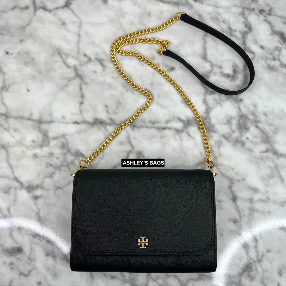 Tory Burch Emerson Chain Wallet Crossbody In Black